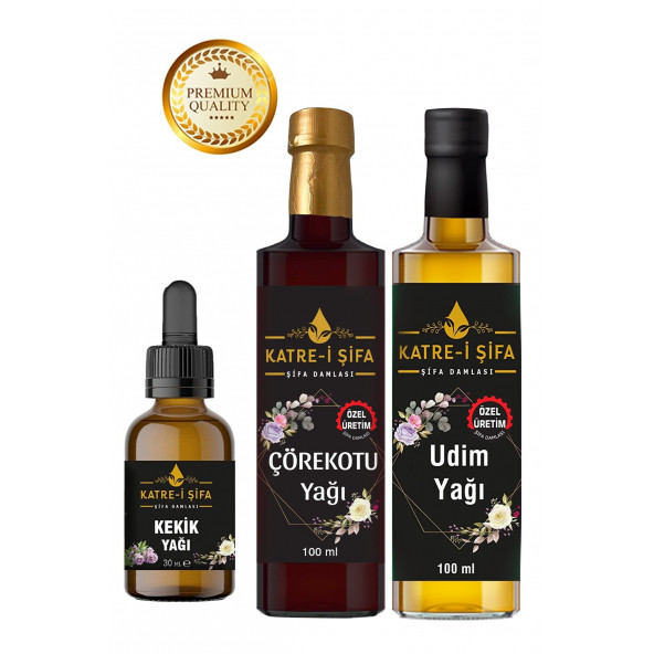 Üçlü Fırsat Paketi - Özel Üretim UDİM Yağı & Soğuk Sıkım Çörekotu Yağı & Kekik Yağı