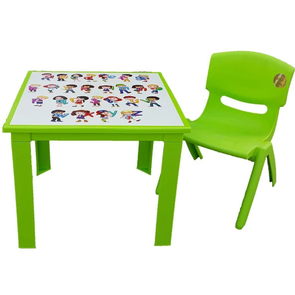 Çocuk Masa Sandalye Takımı Yeşil Alfabe 1-3 Yaş İçin