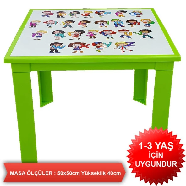 Çocuk Masa Sandalye Takımı Yeşil Alfabe 1-3 Yaş İçin - Resim 5