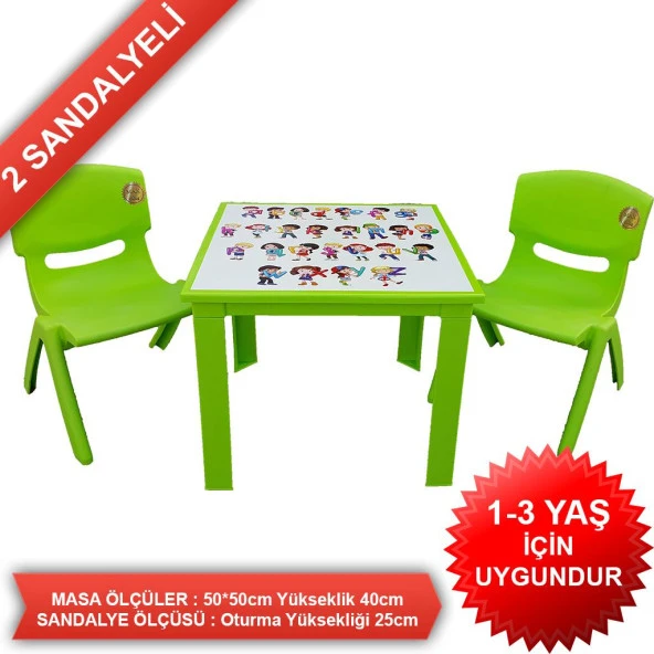 Çocuk Masa Sandalye Takımı Yeşil Alfabe 2S 1-3 Yaş İçin - 2