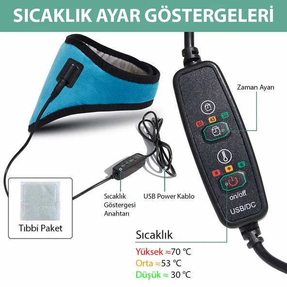 HyMark Servikal USB 3 Seviye Sıcaklık Elektrikli Zaman Ayarlı Boyun Masaj Aleti - 3