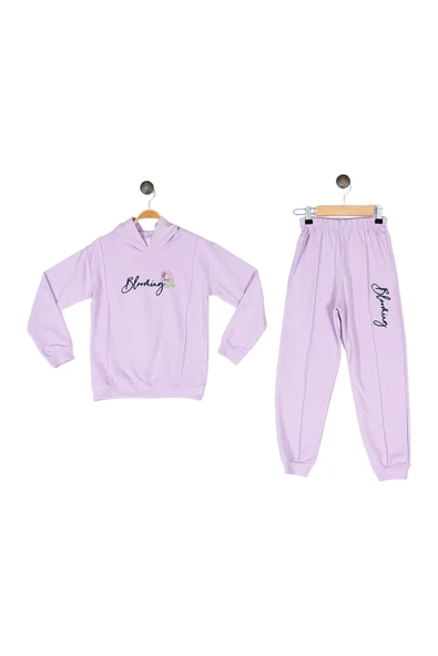 Kız Çocuk Baskılı Kapşonlu  2 İp 5/8 Yaş  Eşofman Takımı ürün görseli 1