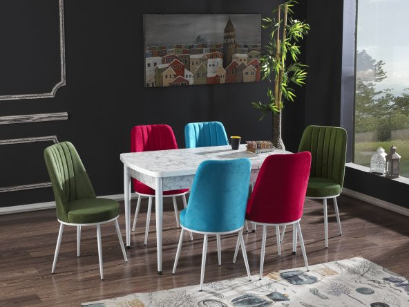 MyMassa Elit Trend Carrara Mutfak Masası ve Gold Sandalye Takımı