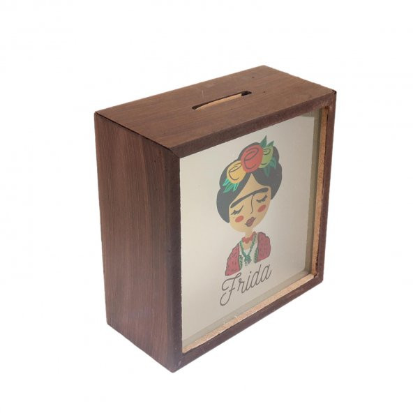 KAHVERENGİ FRİDA BASKILI AHŞAP KUMBARA - 2