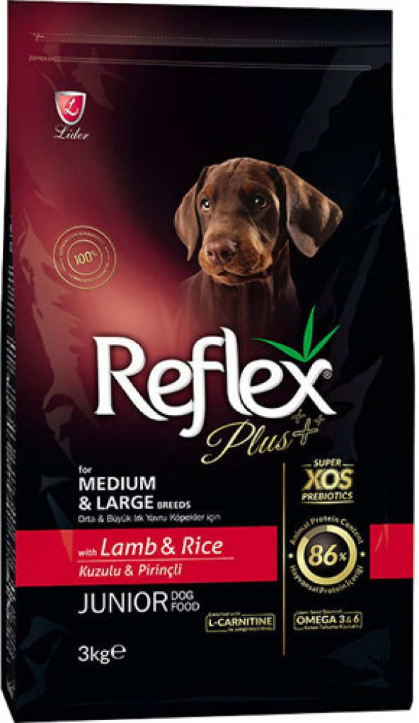 Reflex Plus Orta Büyük Irk Kuzulu Pirinçli Yavru Köpek Maması 3 Kg