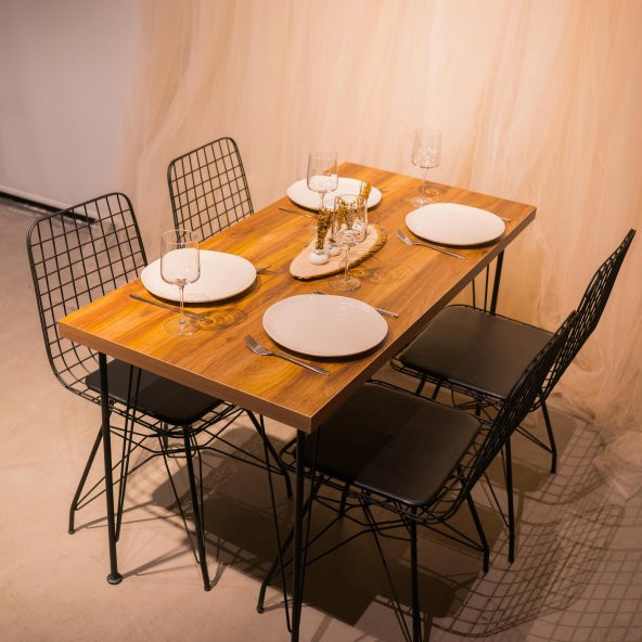 Nunemo 4 Adet Tel Sandalye + 120*60 Yemek Masası Takımı