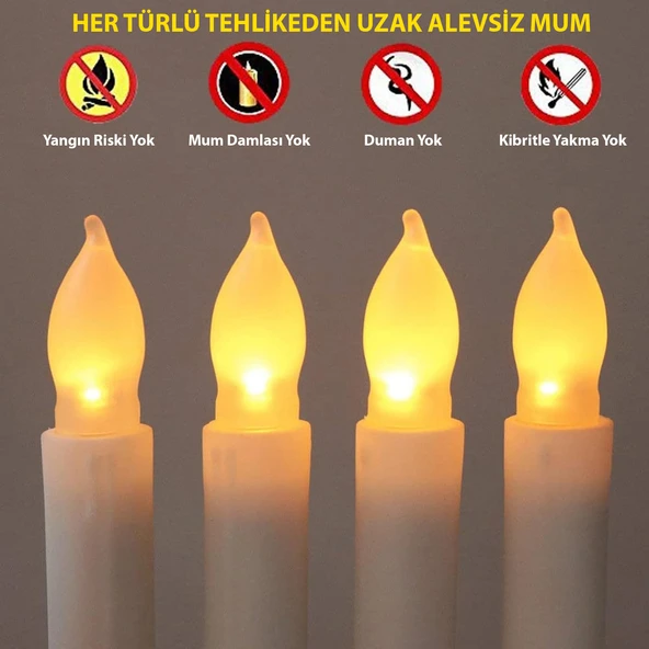 HyMark Titreyen Dekoratif Led Mum 12 Adet Alevsiz Konik Şekilli Uzaktan Kumandalı - 2
