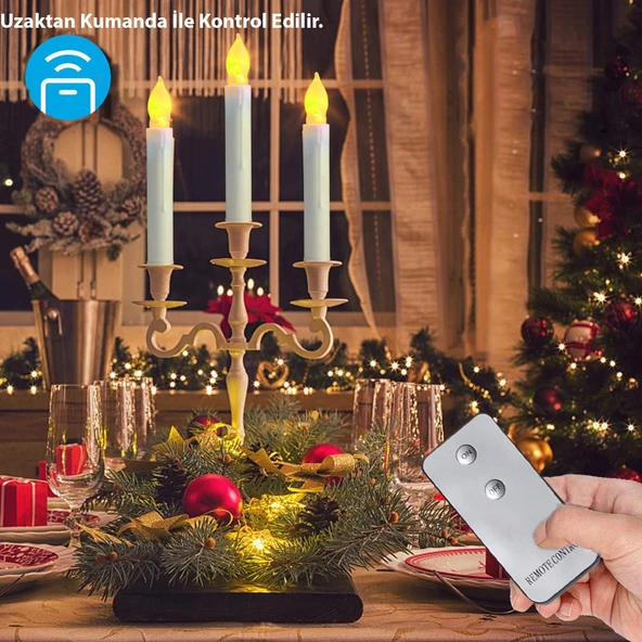 HyMark Titreyen Dekoratif Led Mum 12 Adet Alevsiz Konik Şekilli Uzaktan Kumandalı - 4