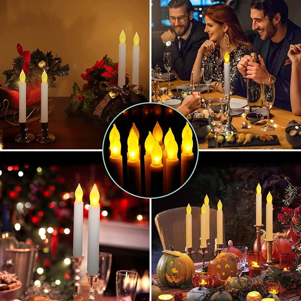 HyMark Titreyen Dekoratif Led Mum 12 Adet Alevsiz Konik Şekilli Uzaktan Kumandalı - 7