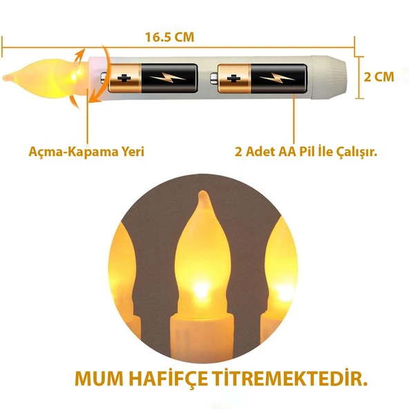 HyMark Titreyen Dekoratif Led Mum 12 Adet Alevsiz Konik Şekilli Uzaktan Kumandalı - 5