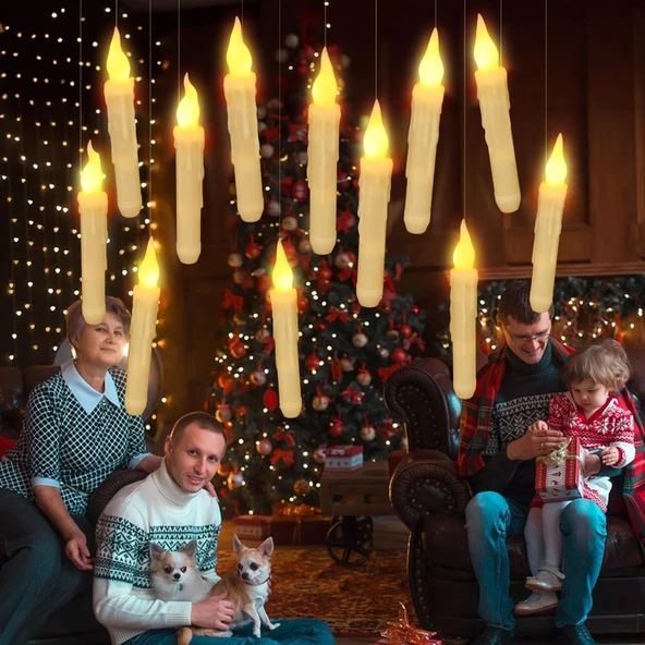 HyMark Titreyen Dekoratif Led Mum 12 Adet Alevsiz Konik Şekilli Uzaktan Kumandalı - 6