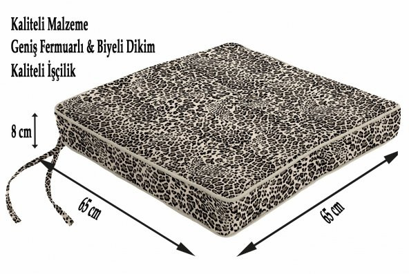 Fitilli Fermuarlı Bağcıklı Leopar Minder Kılıfı 65-65-10 cm Yıkanabilir