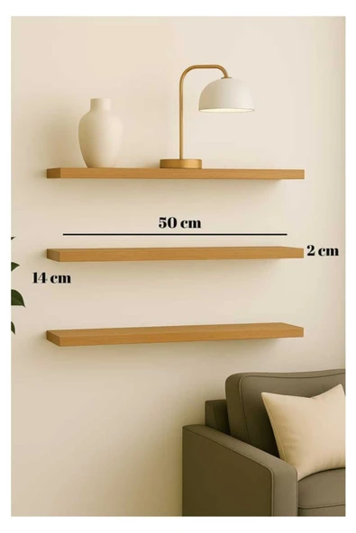 yankı-byeg 50 Cm 2li Safir Meşe Mdf Uçan Duvar Rafı Gizli Bağlantı Kitaplık - Resim 2