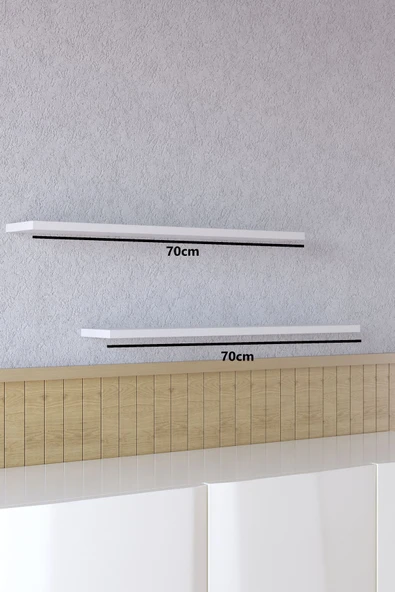 yankı-byeg 70 Cm 2li Mat Beyaz Mdf Uçan Duvar Rafı Gizli Bağlantı Kitaplık - Resim 2