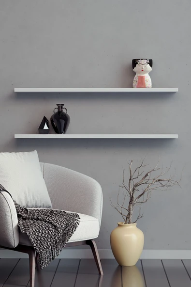 yankı-byeg 80 Cm 2li Mat Beyaz Mdf Uçan Duvar Rafı Gizli Bağlantı Kitaplık ürün görseli