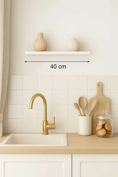 yankı-byeg 40 Cm Beyaz Mdf Uçan Duvar Rafı Gizli Bağlantı Kitaplık - Resim 2