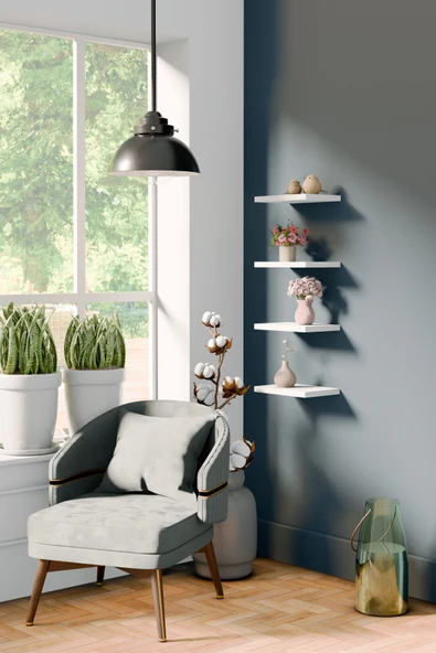 yankı-byeg 20 Cm 4lü Mat Beyaz Mdf Uçan Mini Duvar Rafı Gizli Bağlantı Çiçeklik ürün görseli