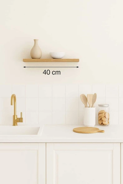 yankı-byeg 40 Cm Safir Meşe Mdf Uçan Duvar Rafı Gizli Bağlantı Kitaplık - Resim 2