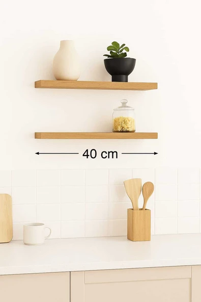 yankı-byeg 40 Cm 2li Safir Meşe Mdf Uçan Duvar Rafı Gizli Bağlantı Kitaplık - Resim 2