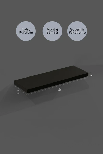 yankı-byeg 30 Cm 2li Mat Siyah Mdf Uçan Duvar Rafı Gizli Bağlantı Kitaplık - Resim 2