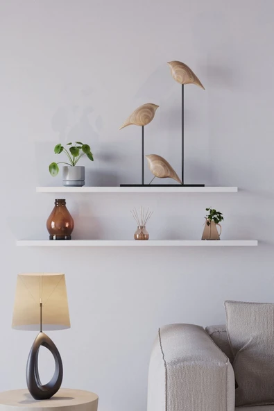 yankı-byeg 70 Cm 80 Cm 2li Mat Beyaz Mdf Uçan Duvar Rafı Gizli Bağlantı Kitaplık Dekoratif Duvar Rafı - Resim 2