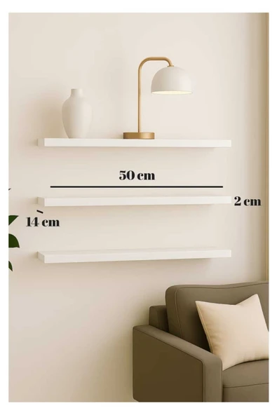 yankı-byeg 50 Cm 3lü Mat Beyaz Mdf Uçan Duvar Rafı Gizli Bağlantı Kitaplık - Resim 2