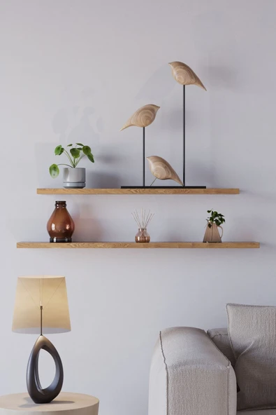 yankı-byeg 70 Cm 80 Cm Mdf 2li Safir Meşe Uçan Duvar Rafı Gizli Bağlantı Kitaplık - Resim 2