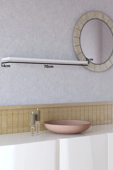 yankı-byeg 70 Cm Mat Beyaz Mdf Uçan Duvar Rafı Gizli Bağlantı Kitaplık - Resim 2