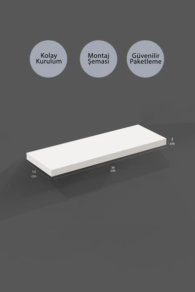 yankı-byeg 30 Cm 3lü Beyaz Mdf Uçan Duvar Rafı Gizli Bağlantı Kitaplık - Resim 2