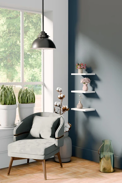 yankı-byeg 20 Cm 3lü Mat Beyaz Mdf Uçan Mini Duvar Rafı Gizli Bağlantı Çiçeklik ürün görseli