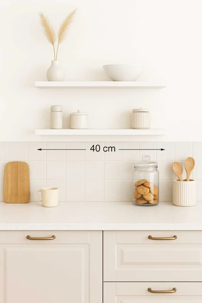 yankı-byeg 40 Cm 2li Mat Beyaz Mdf Uçan Duvar Rafı Gizli Bağlantı Kitaplık ürün görseli