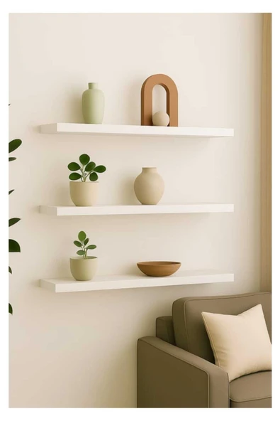 yankı-byeg 50 Cm 3lü Mat Beyaz Mdf Uçan Duvar Rafı Gizli Bağlantı Kitaplık ürün görseli