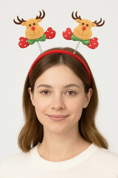 Beysüs Yılbaşı Tacı Kırmızı Geyikli Yeni Yıl Taçı Sallanan Taç Unisex Taç - 3