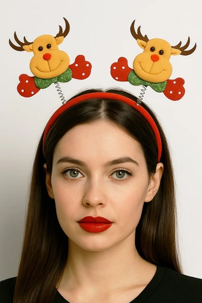 Beysüs Yılbaşı Tacı Kırmızı Geyikli Yeni Yıl Taçı Sallanan Taç Unisex Taç