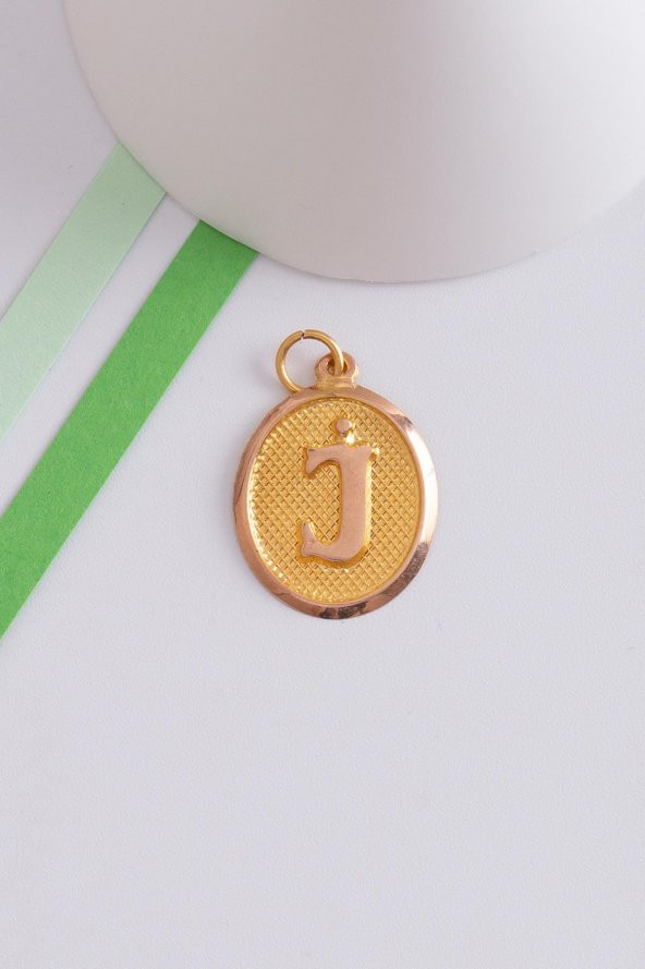 14 Ayar Altın Vintage Oval J Harf Kolye Ucu