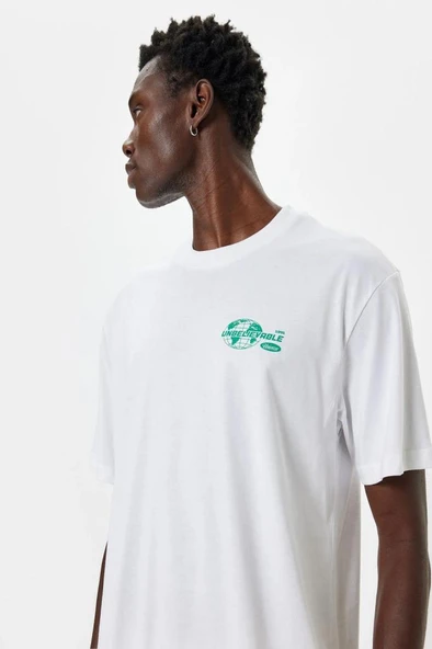 Koton Oversize Tişört Slogan Baskılı Kısa Kollu Bisiklet Yaka Pamuklu ürün görseli 1