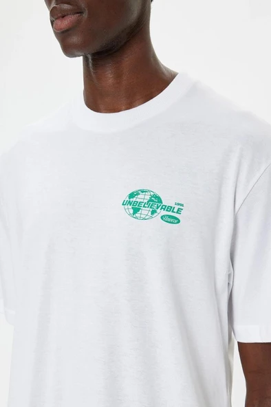 Koton Oversize Tişört Slogan Baskılı Kısa Kollu Bisiklet Yaka Pamuklu - Resim 5