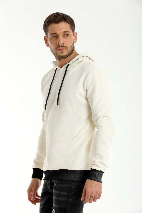 Kapüşonlu Sweatshirt Basic Standart Kalıp Beyaz