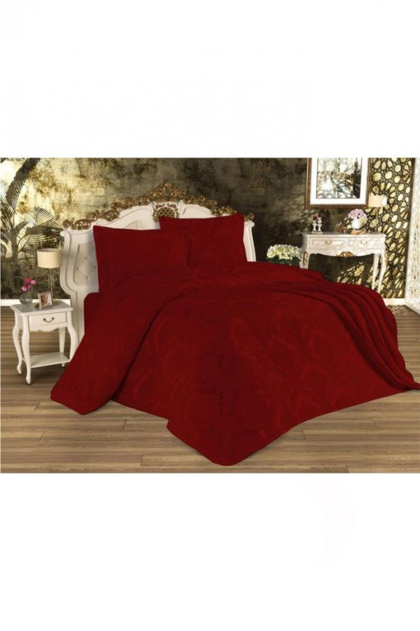 Busem Jakarlı Şönil Yatak Örtüsü Bordo - Resim 3