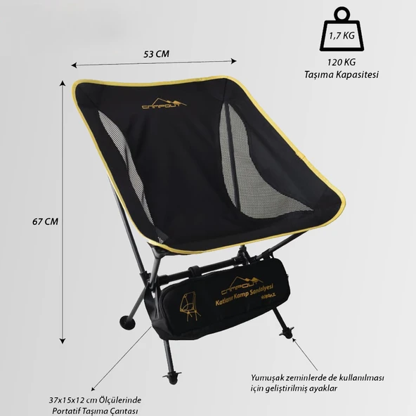 Nurgaz NG-CPS Campout Pratik Portatif Katlanır Plaj Kamp Sandalyesi Taşıma Çantalı
