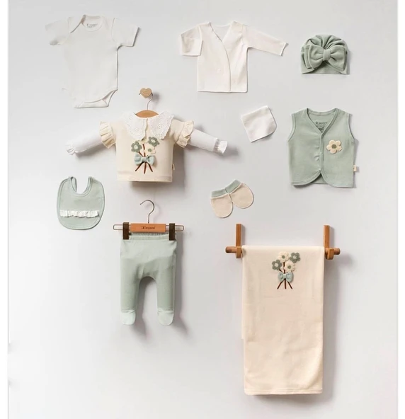 10 Parça Bebek Hastane Çıkışı Fiyonk ve Çiçek Detaylı Yeşil - 4