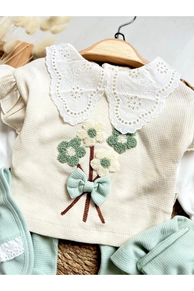 10 Parça Bebek Hastane Çıkışı Fiyonk ve Çiçek Detaylı Yeşil - 2