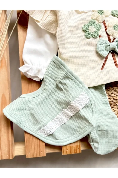 10 Parça Bebek Hastane Çıkışı Fiyonk ve Çiçek Detaylı Yeşil - 3