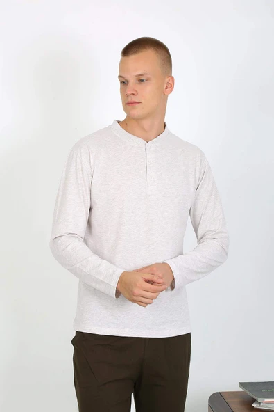 Akbeniz Erkek Penye Uzun Kol Pijama Takımı 6860 Ekru - 9
