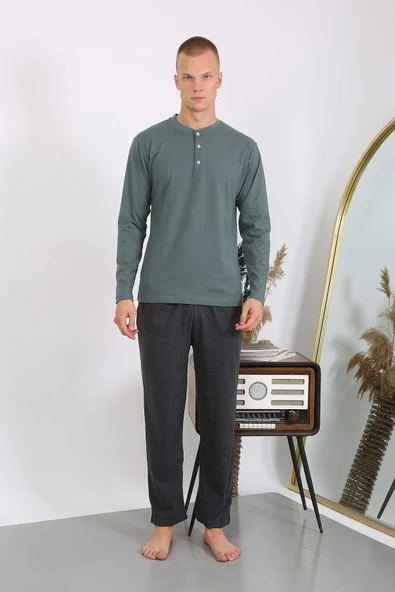 Akbeniz Erkek Penye Uzun Kol Pijama Takımı 6860 Haki