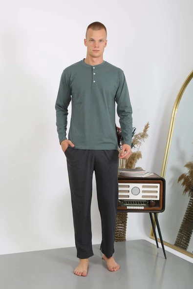 Akbeniz Erkek Penye Uzun Kol Pijama Takımı 6860 Haki - 6