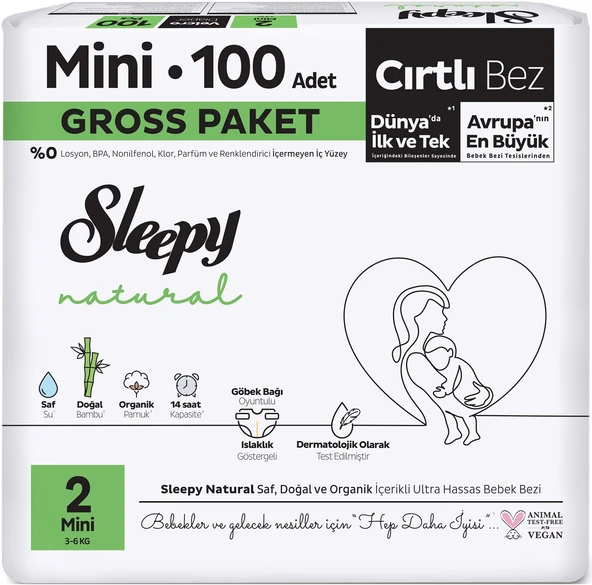 Sleepy Bebek Bezi Natural Beden:2 (3-6KG) Mini 400 Adet Süper Ekonomik Fırsat Gross Pk - 2