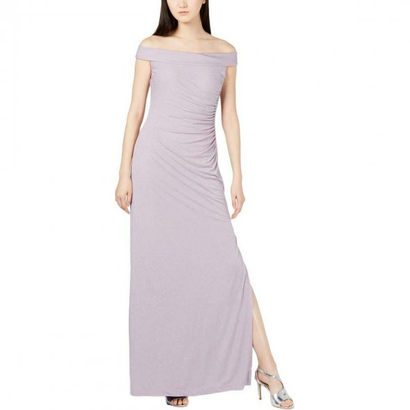 Mor Simli Dantelli Maxi Kadın Abiye