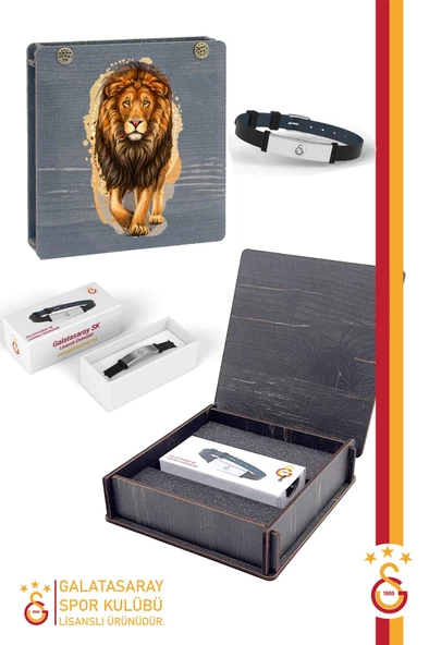 Galatasaray Orijinal Lisanslı Fashion Ayarlanabilir Bileklik Aslan Baskılı Hediyelik Ahşap Kutulu ürün görseli
