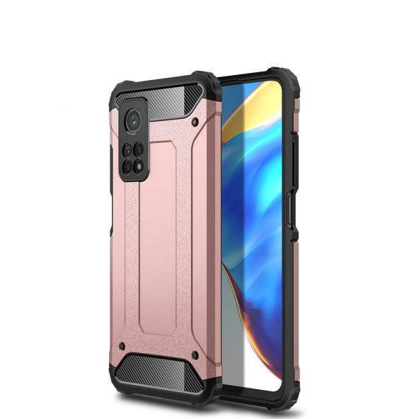 KNY Xiaomi Mi 10T Kılıf Çift Katmanlı Armour Case Rose Gold